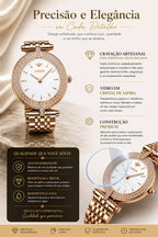 Relógio Feminino Dourado Celebriné Gold White