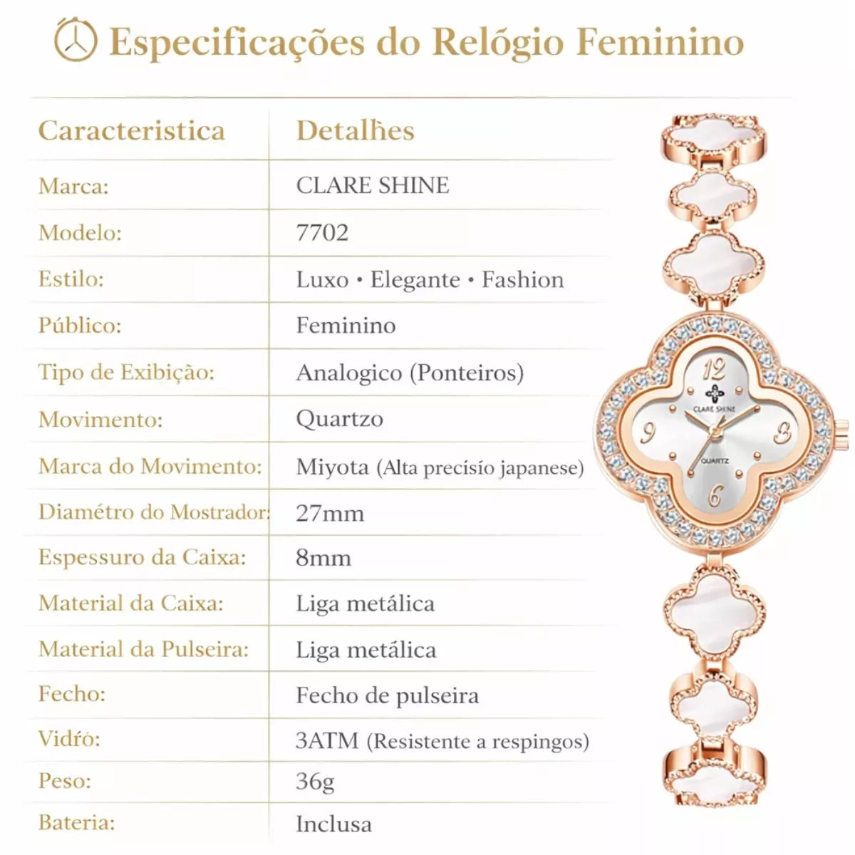 Relógio Feminino Dourado Modelo Shine Royale Gold