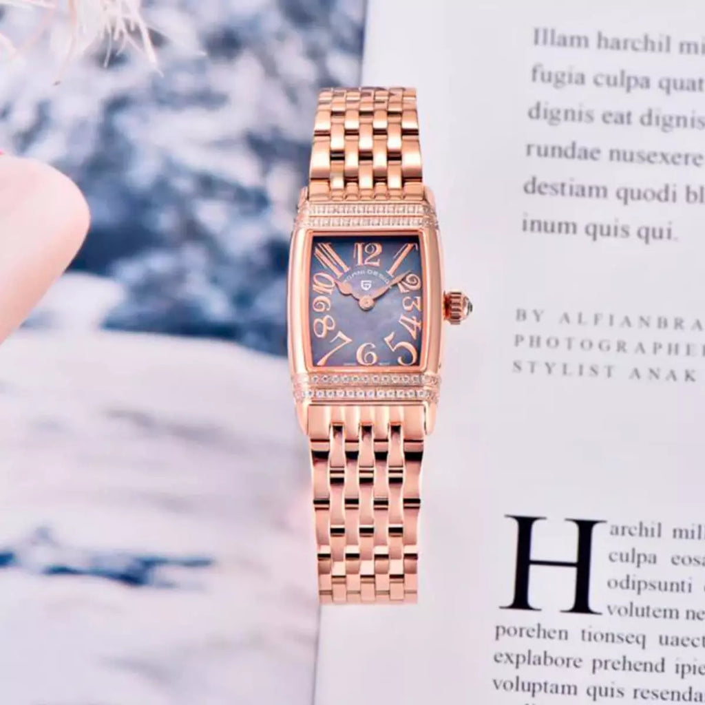 Relógio Feminino Dourado Diamond Purple Gold
