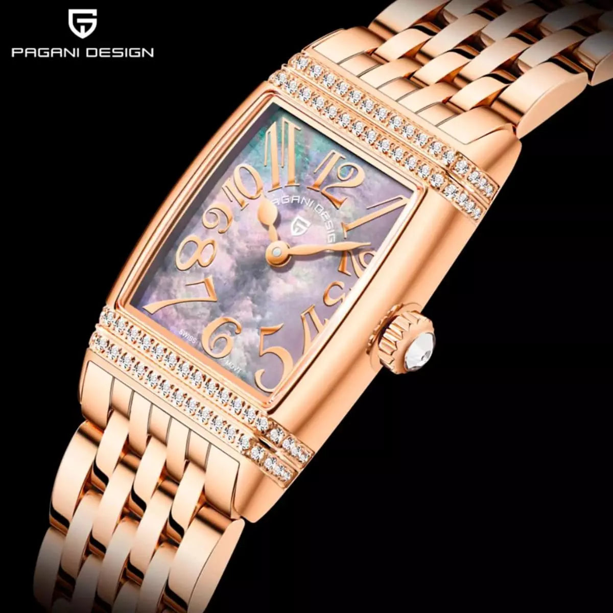 Relógio Feminino Dourado Diamond Purple Gold