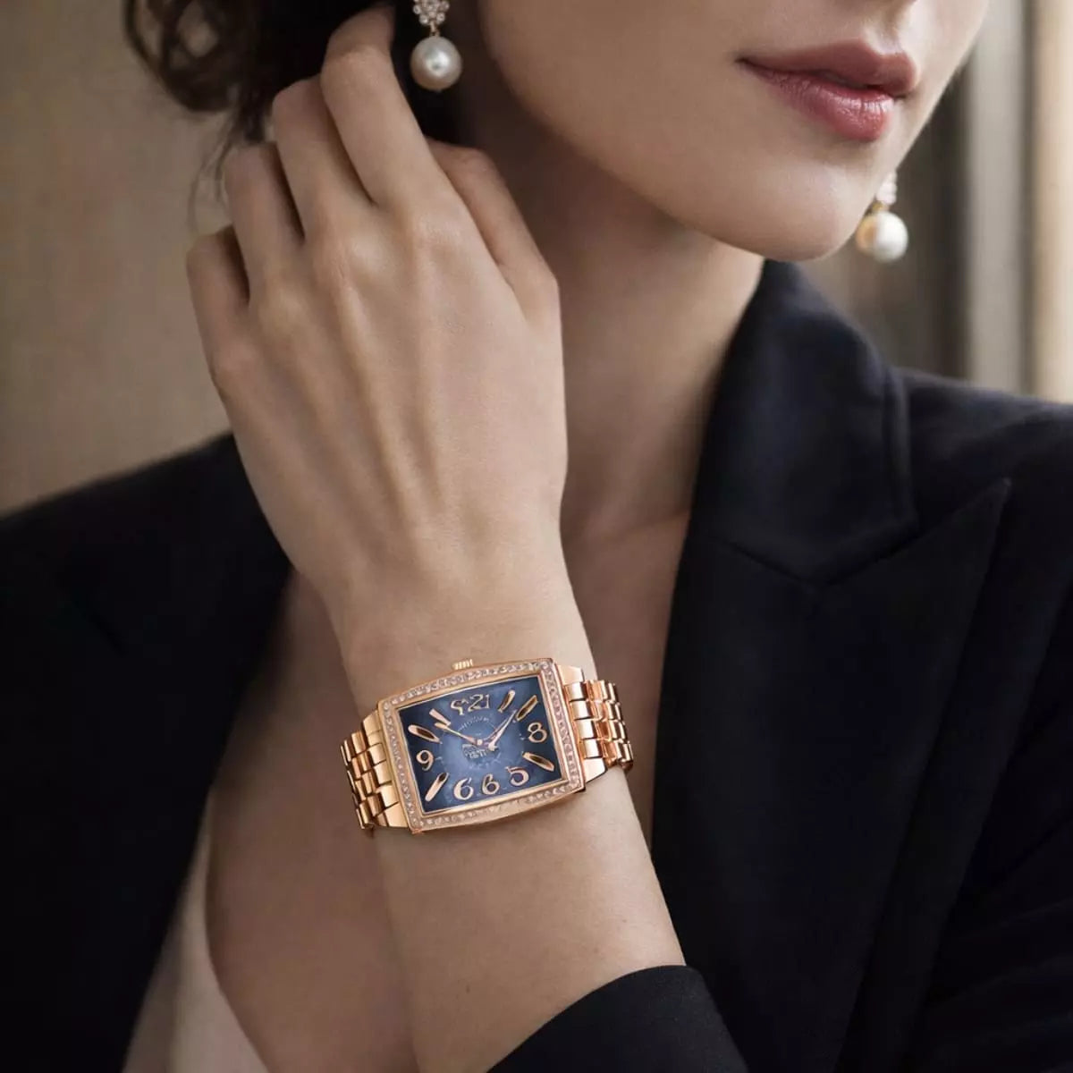 Relógio Feminino Dourado Diamond Purple Gold
