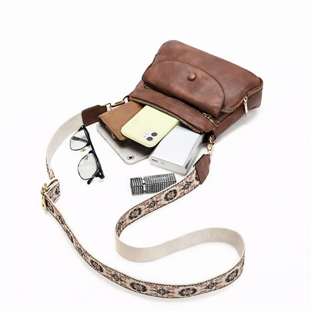 Bolsa Feminina Transversal Foxer Modelo Éloane Camel