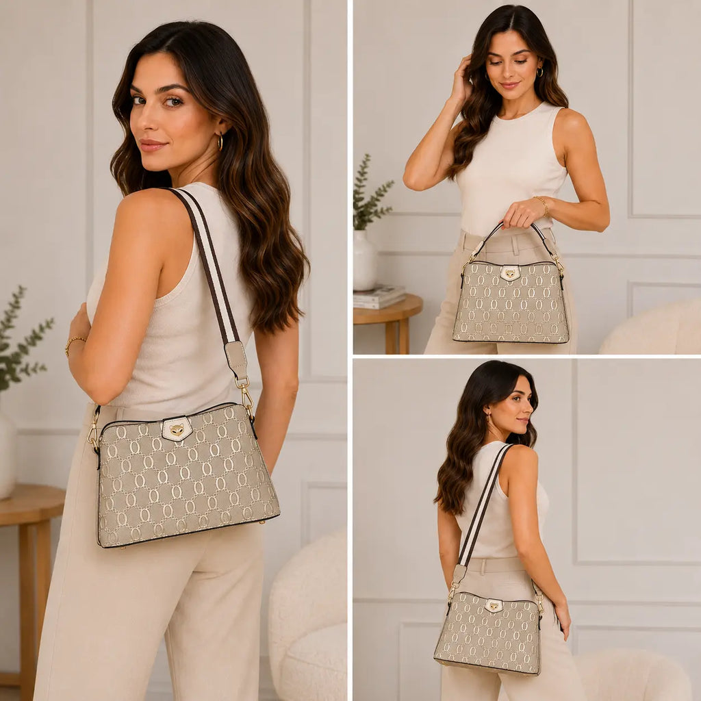 Bolsa Feminina Transversal Modelo Foxer Dauphine Beige