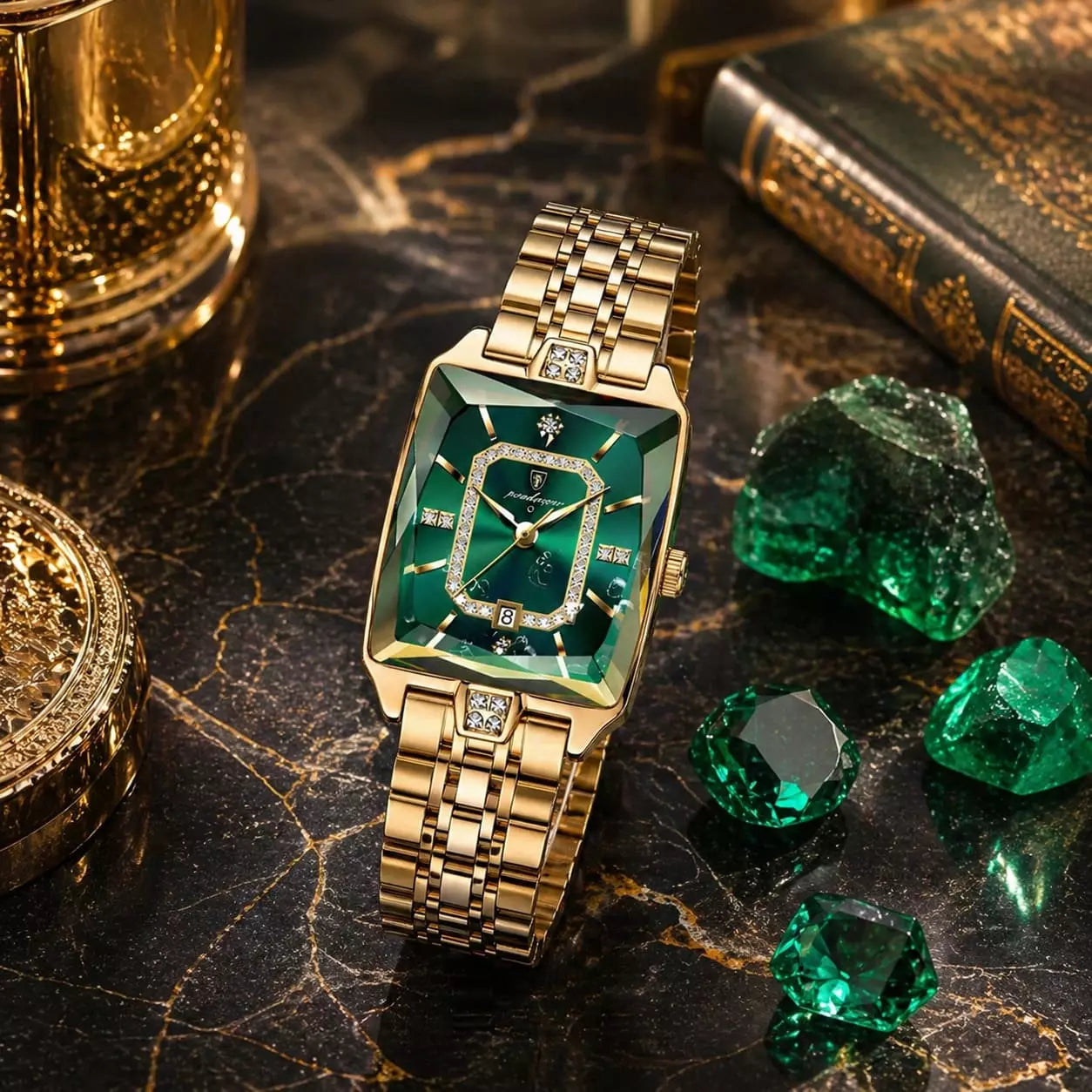 Relogio Feminino Modelo Opaline Emerald Gold