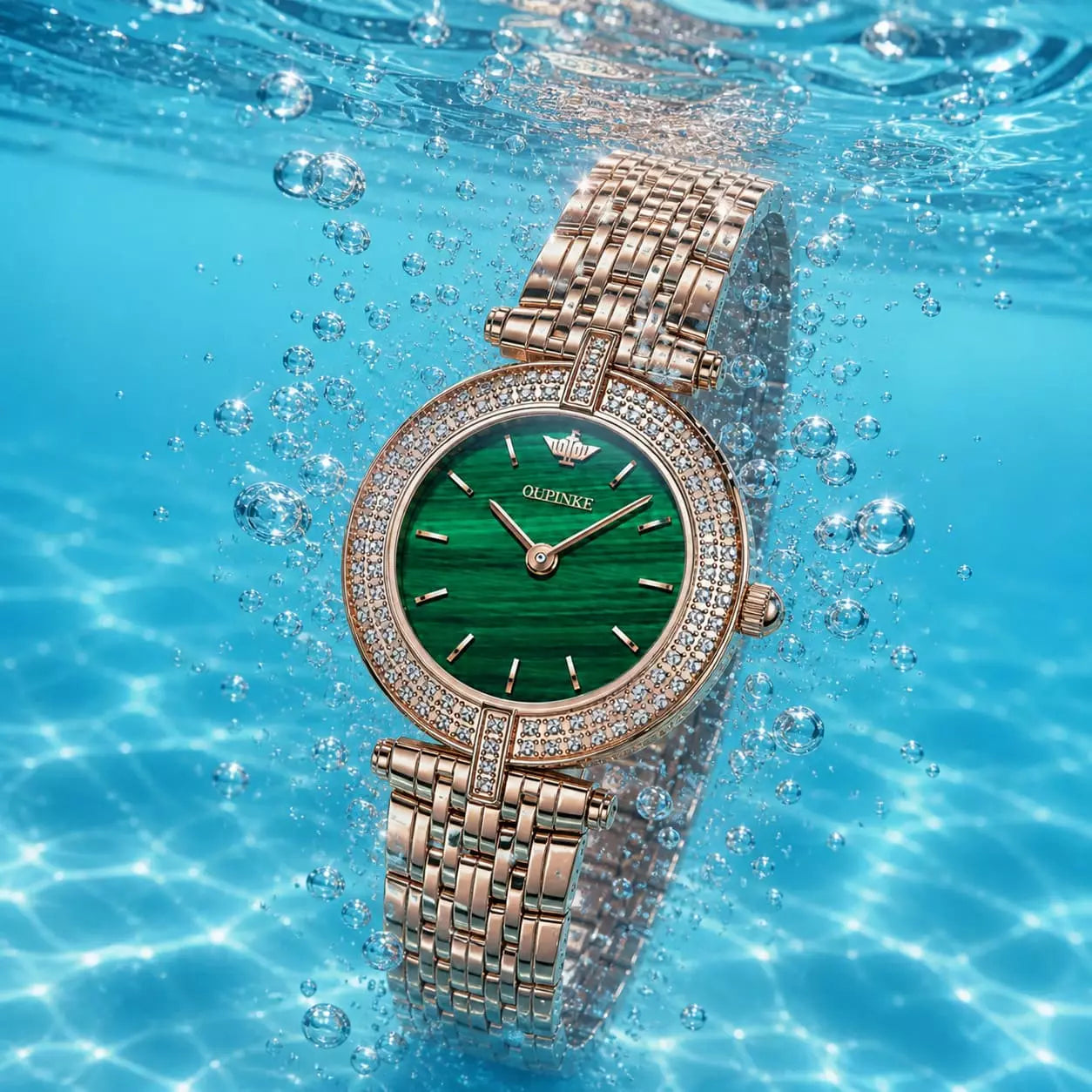Relógio Feminino Dourado Celebriné Green Gold