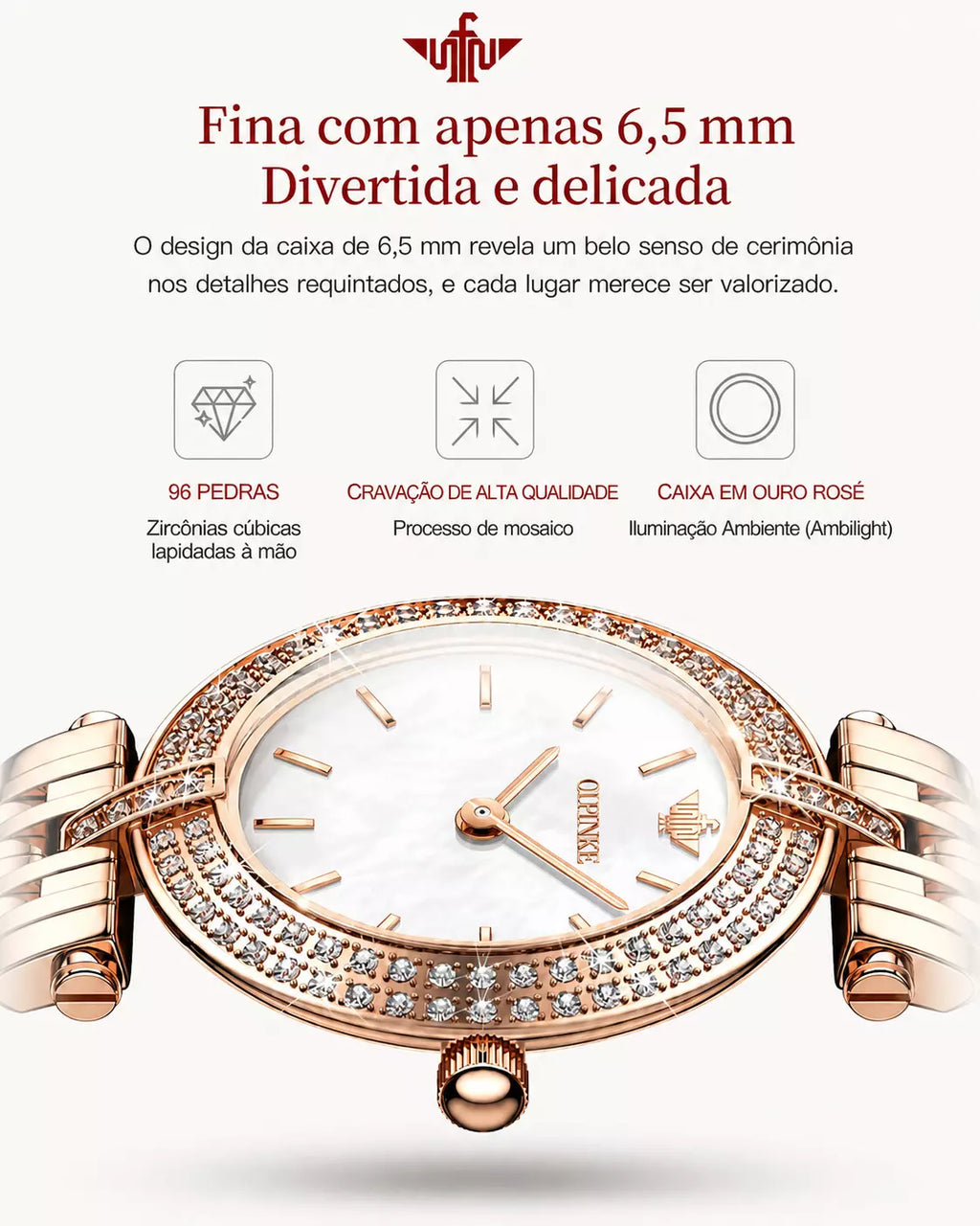 Relógio Feminino Dourado Celebriné Gold White