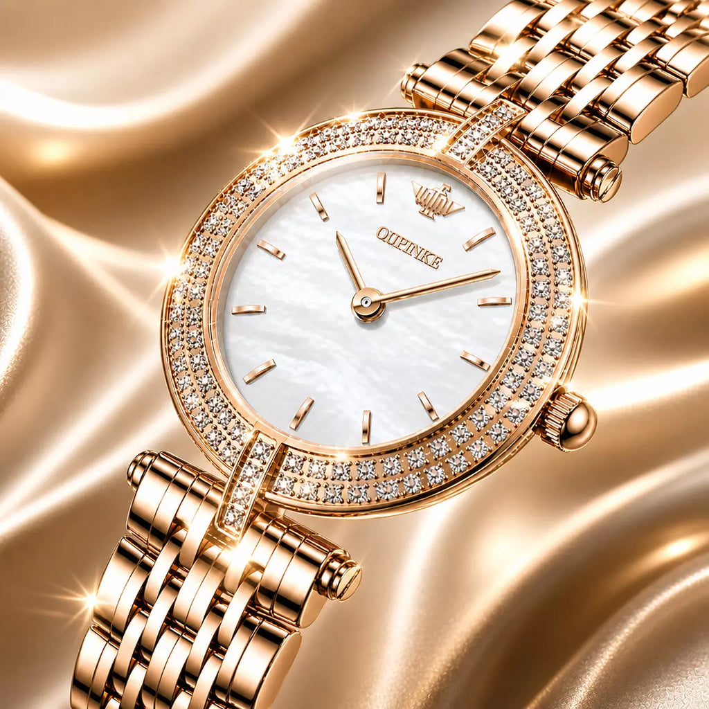 Relógio Feminino Dourado Celebriné Gold White