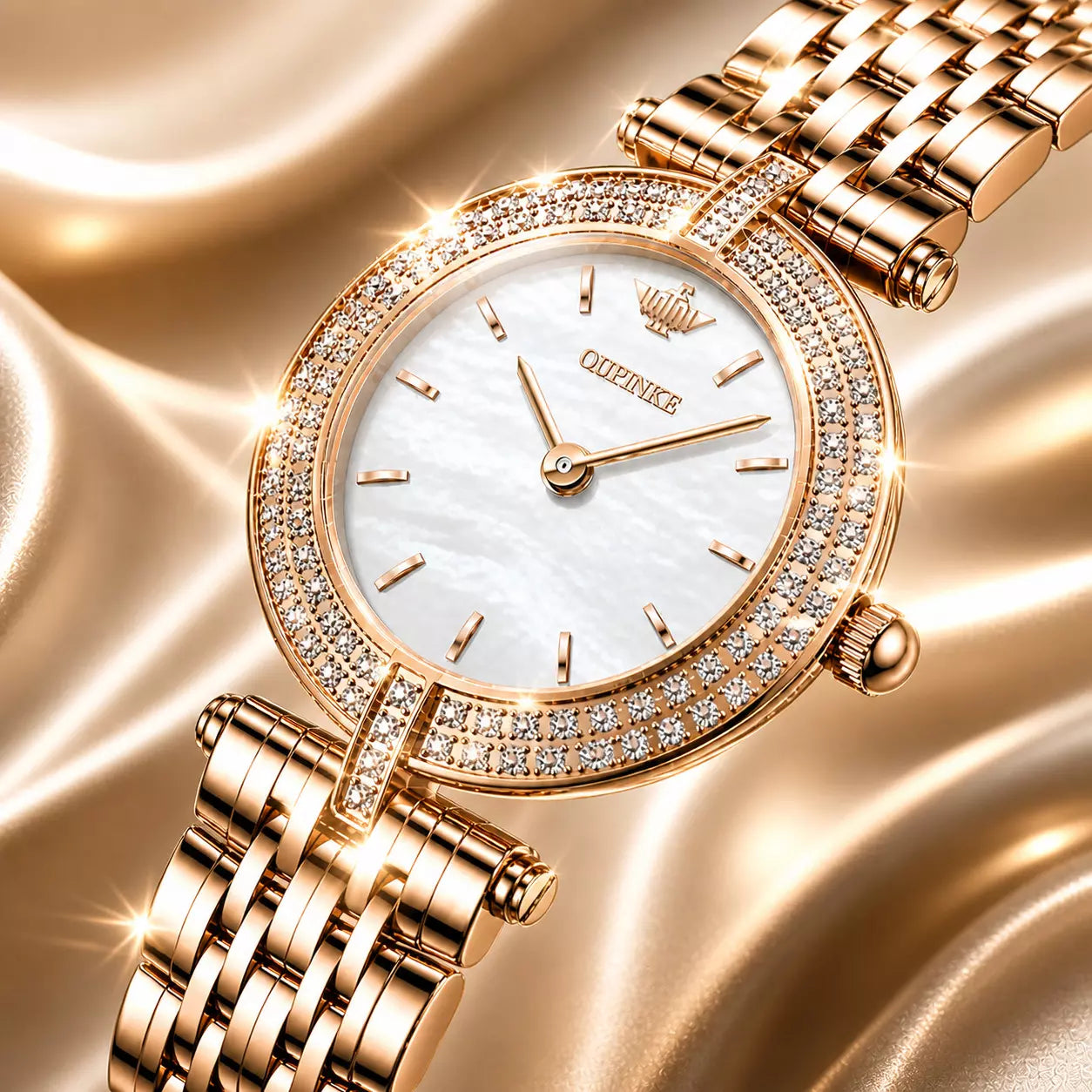 Relógio Feminino Dourado Celebriné Gold White