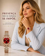 Relógio Feminino Dourado Celebriné Red Gold