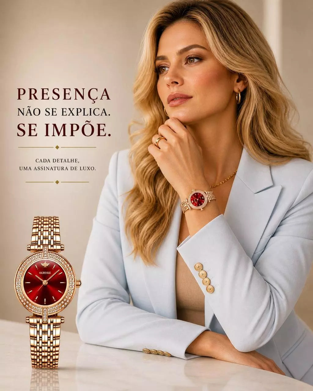 Relógio Feminino Dourado Celebriné Red Gold