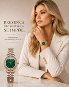 Relógio Feminino Dourado Celebriné Green Gold