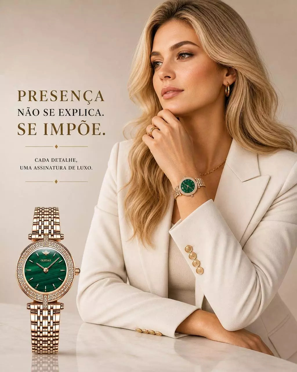Relógio Feminino Dourado Celebriné Green Gold