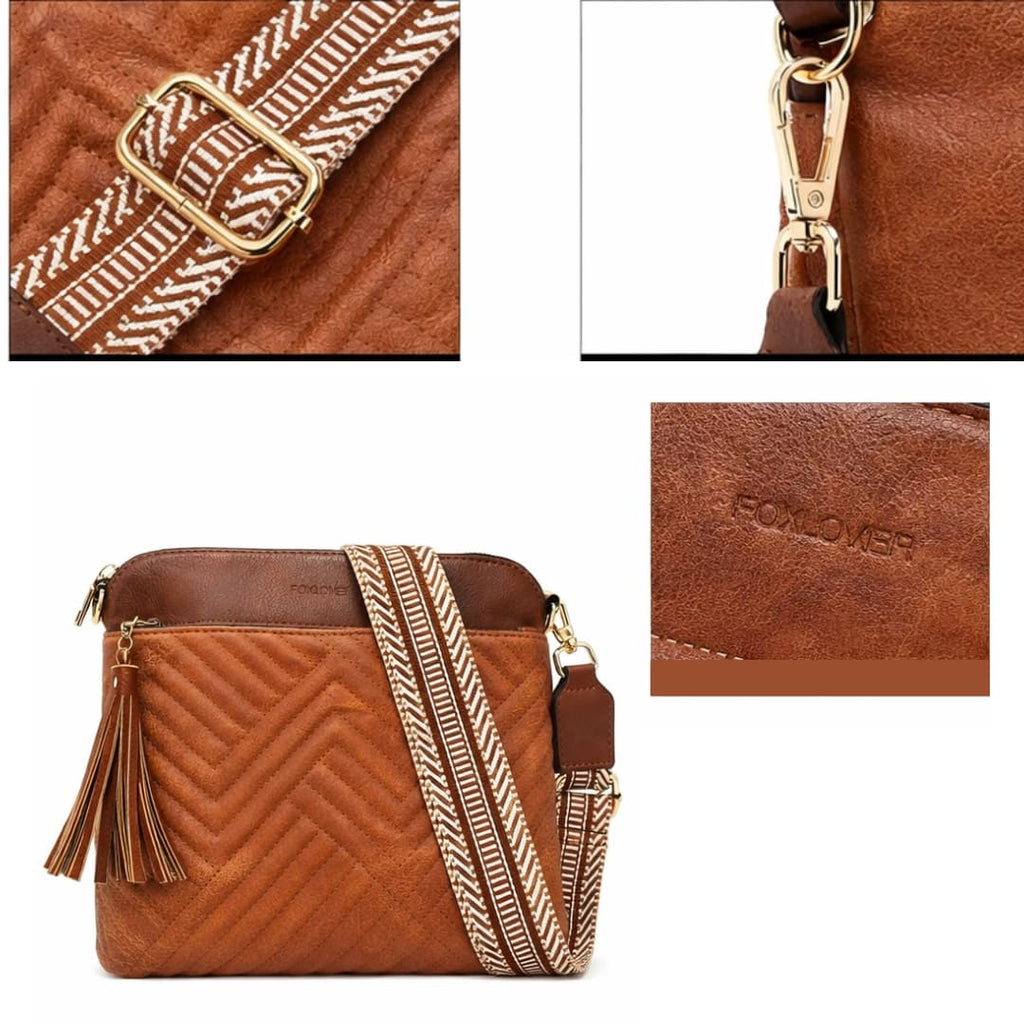 bolsa feminina transversal de couro Athena brown 2.0
