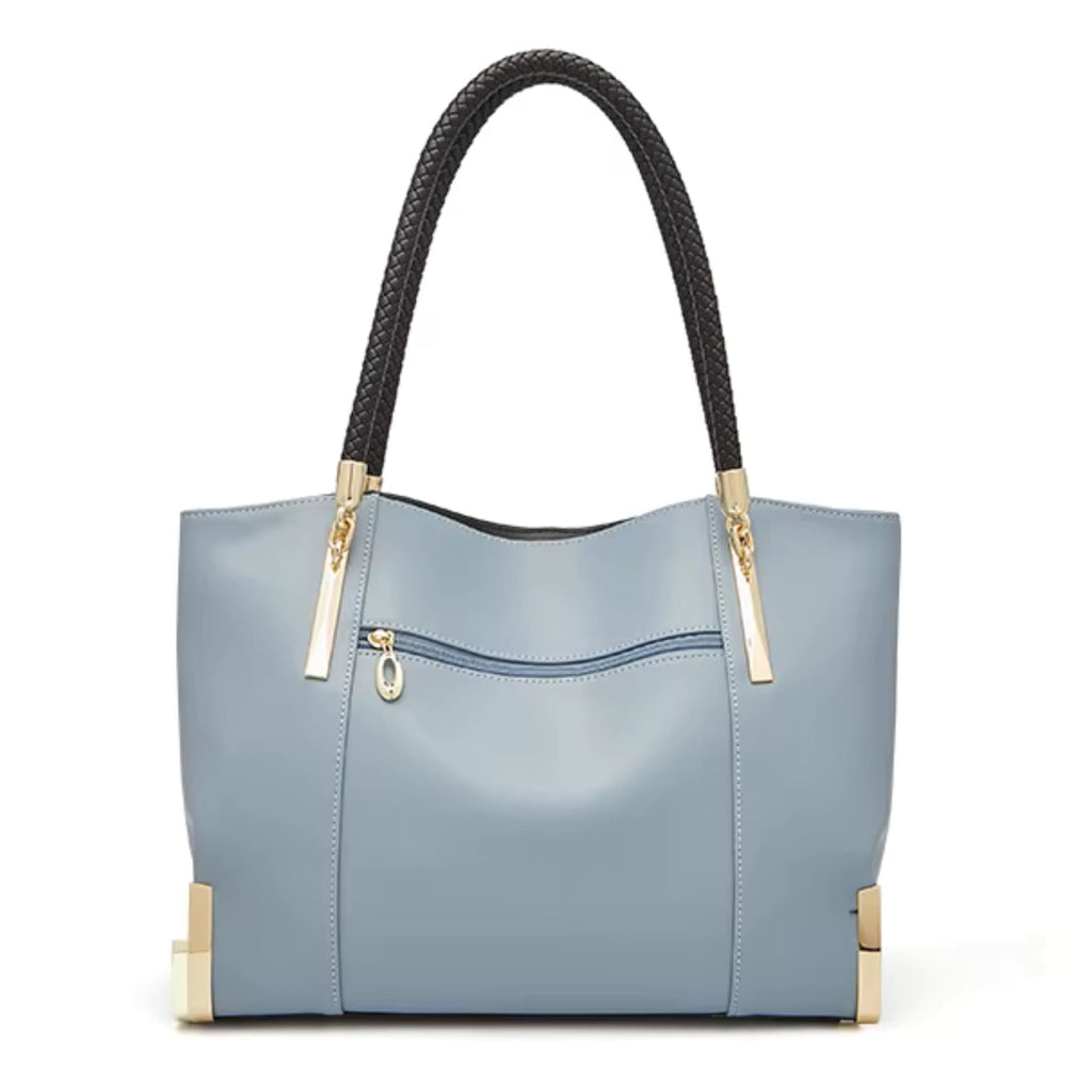bolsa feminina grande feita em couro, cor azul