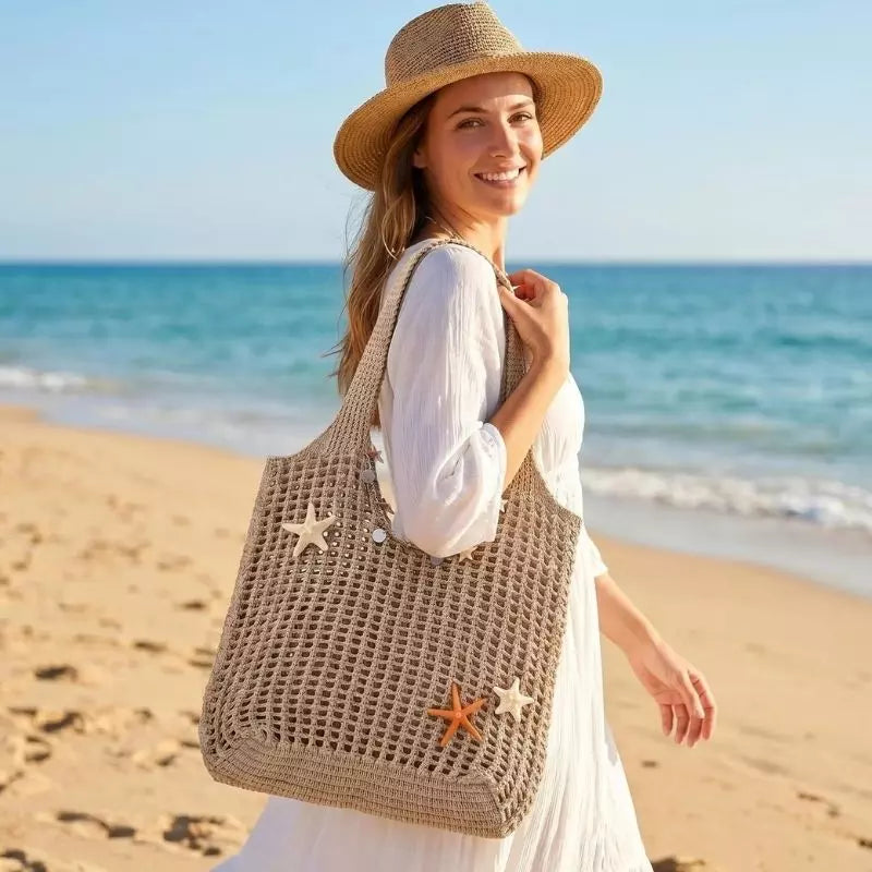 bolsa de praia  em crochê bolsa de ombro de praia elegante