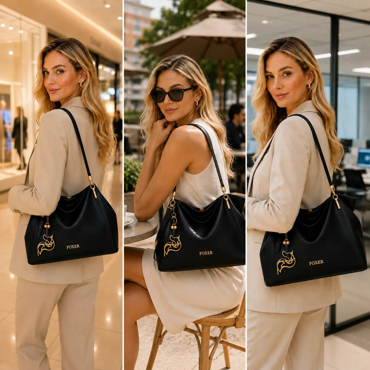 bolsa feminina grande de couro Essène Black preta