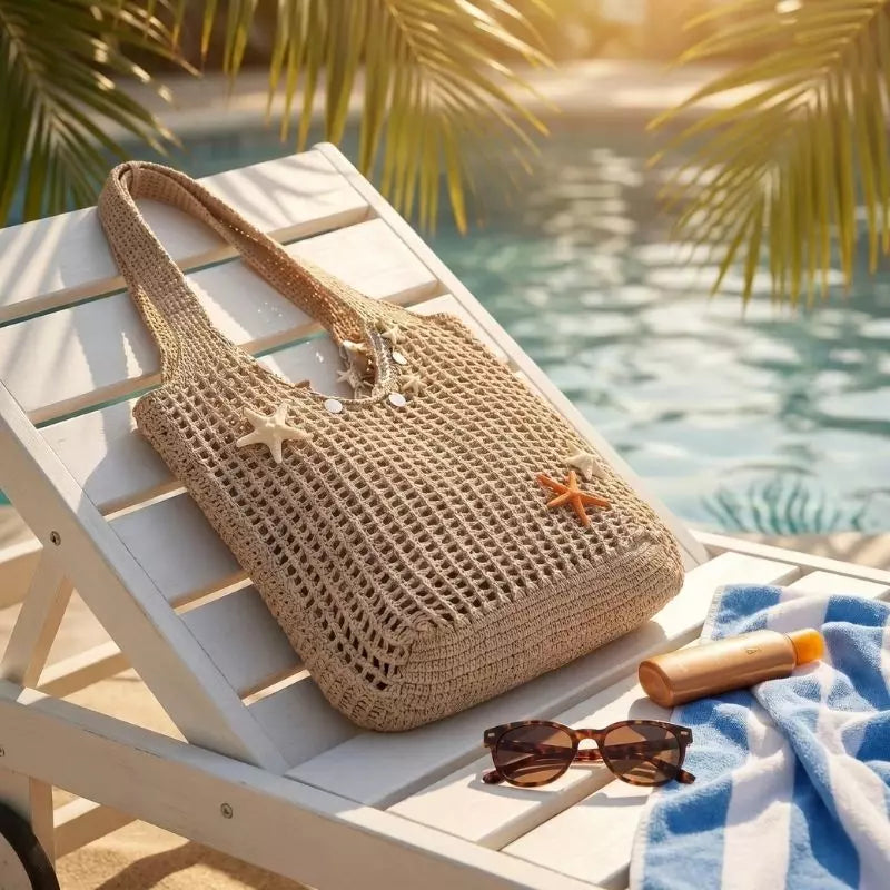 bolsa feminina de praia em crocê modelo grande e elagante bolsa chic