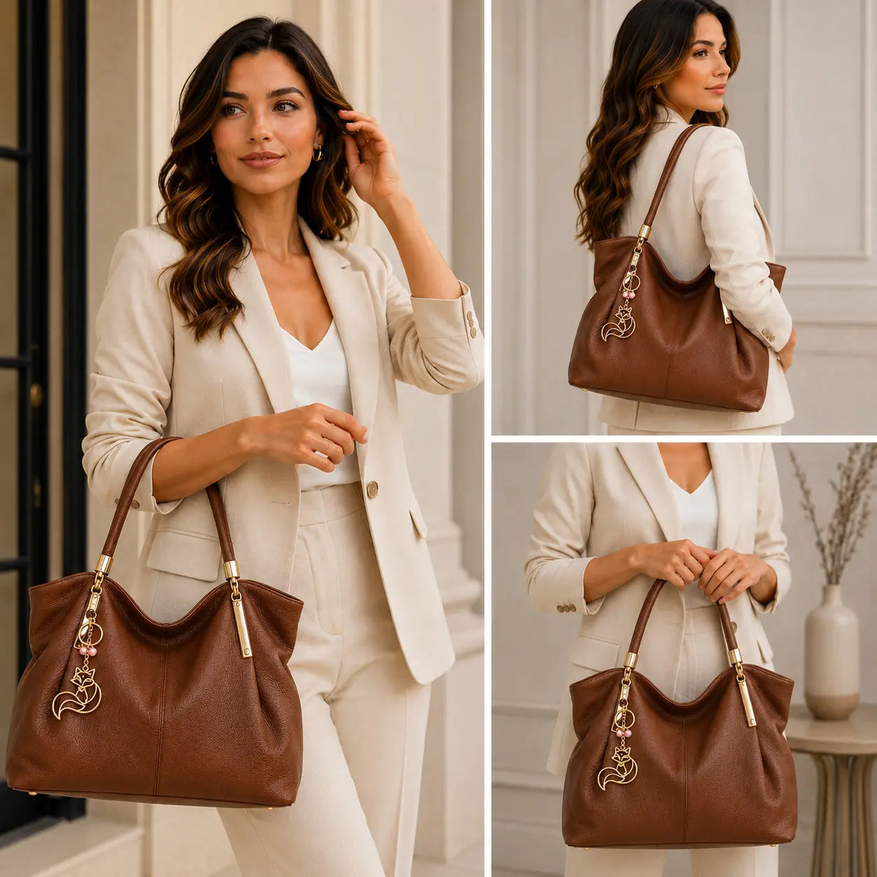 bolsa feminina de couro Saint Germain Brown