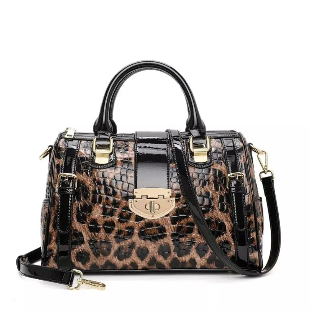 bolsa femininia de couro grande Varelle Leopard