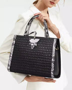bolsa feminina preta grande de couro genuino Varenne Black