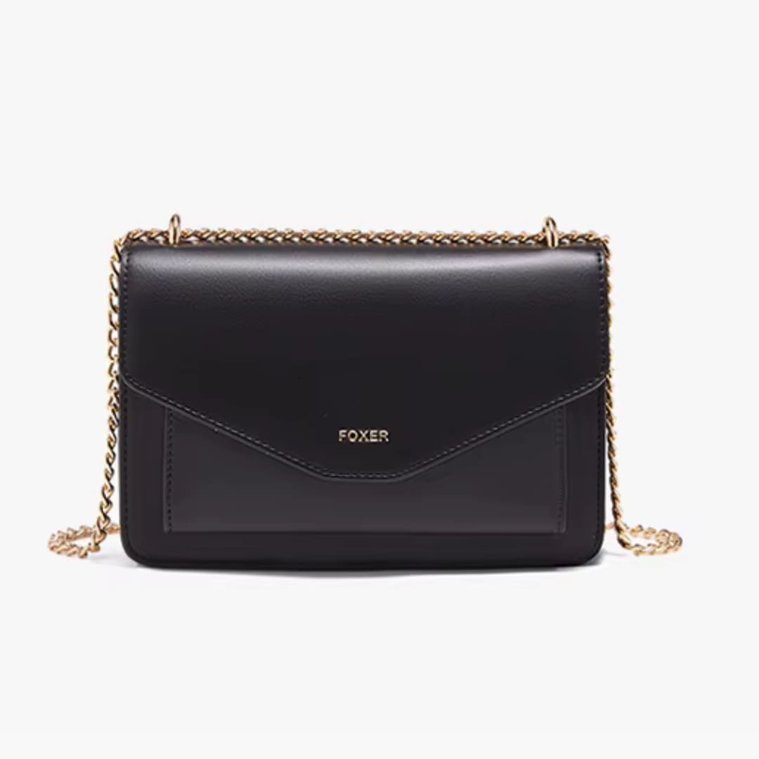 Bolsa FOXER Arvelle Black vista frontal em couro refinado