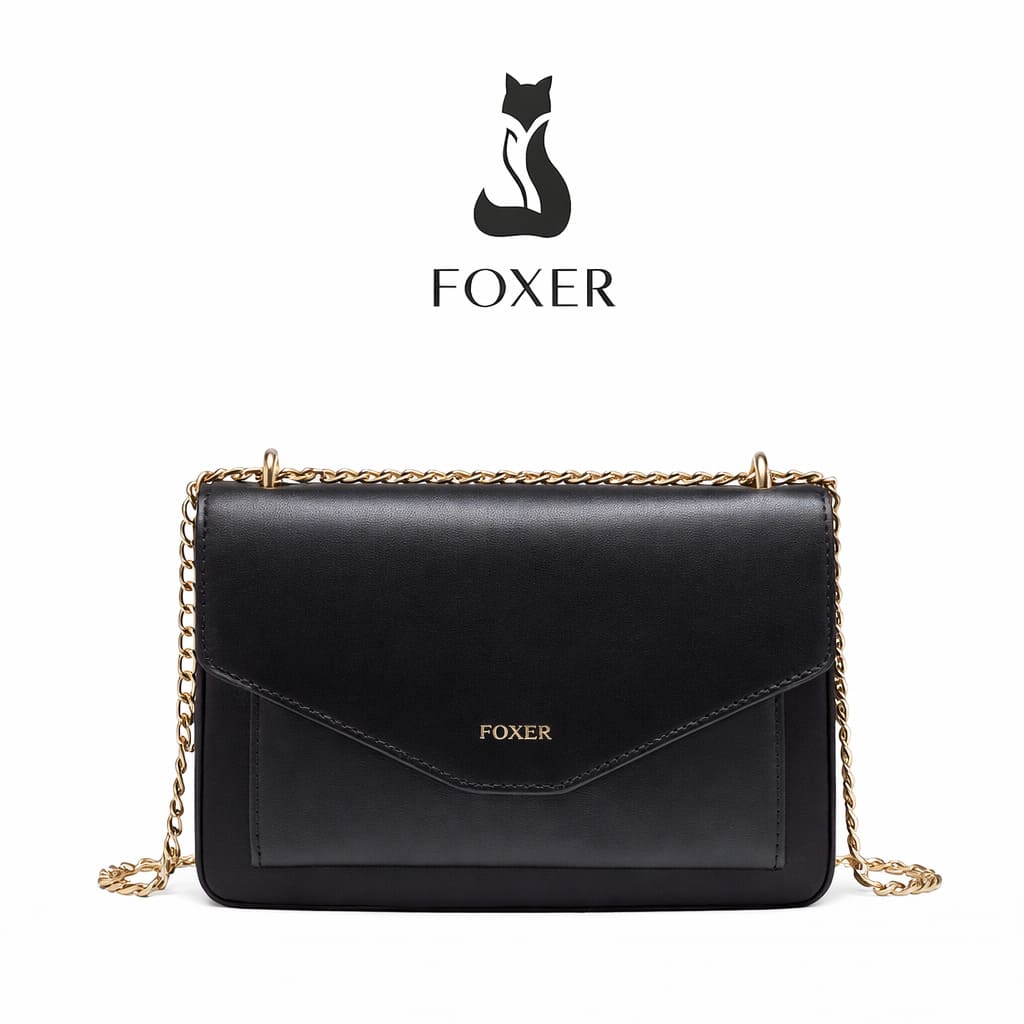 Bolsa feminina transversal FOXER Arvelle Black em couro refinado
