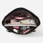 bolsa feminina grande preta de couro aberta