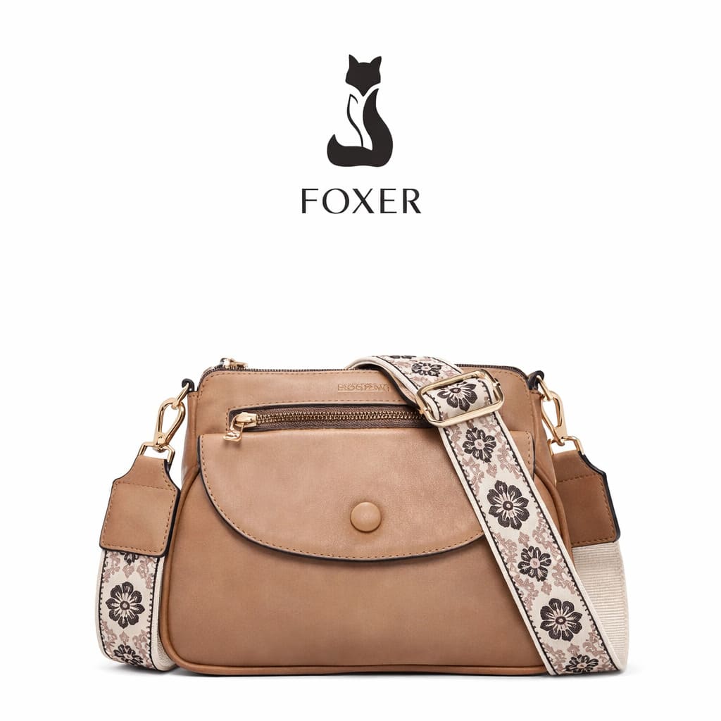 Bolsa feminina  transversal de couro - Foxer Éloane Camel