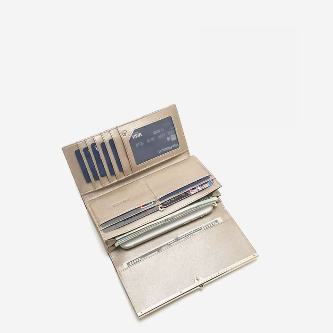 Carteira Feminina Grande De Couro Refinado Modelo Sélune Beige
