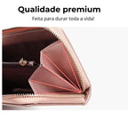 Carteira Feminina Grande De Couro Refinado Modelo Velisse Rosé