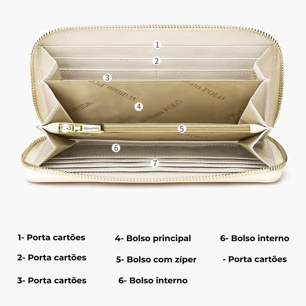 Carteira Feminina Grande Preta De Couro Genuíno Modelo Rivolle