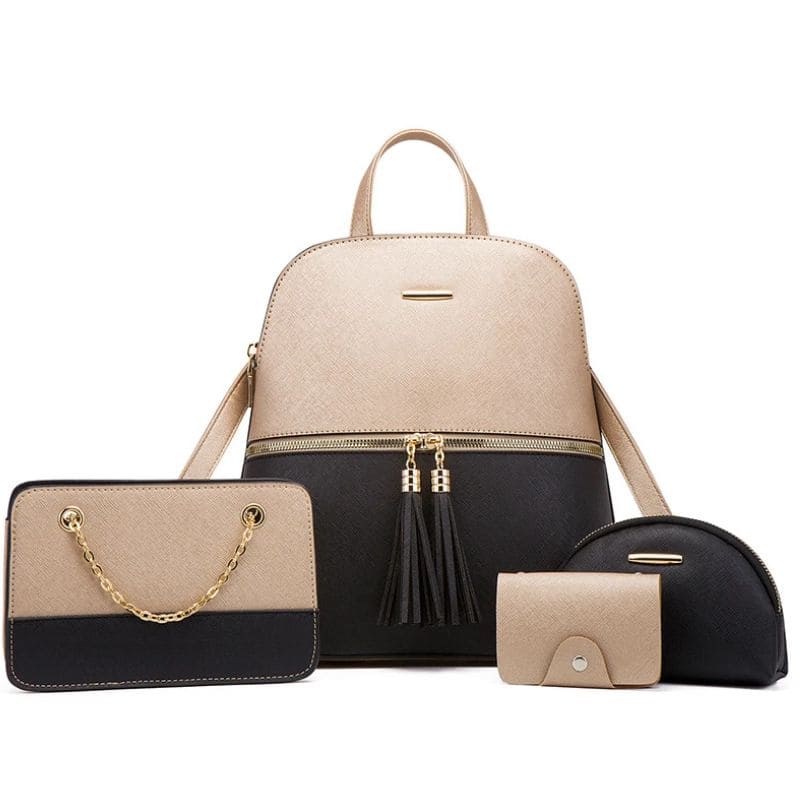 bolsa mochila feminina conjunto bege