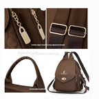 Detalhes do acabamento da mochila  Bella luxe zíper e alça ajustável