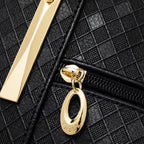 Detalhes zíper da bolsa feminina em couro genuíno preta