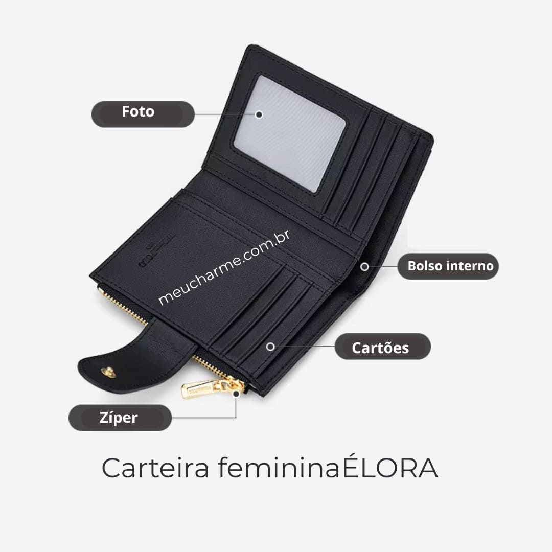 Carteira Feminina Pequena De Couro Modelo Élora