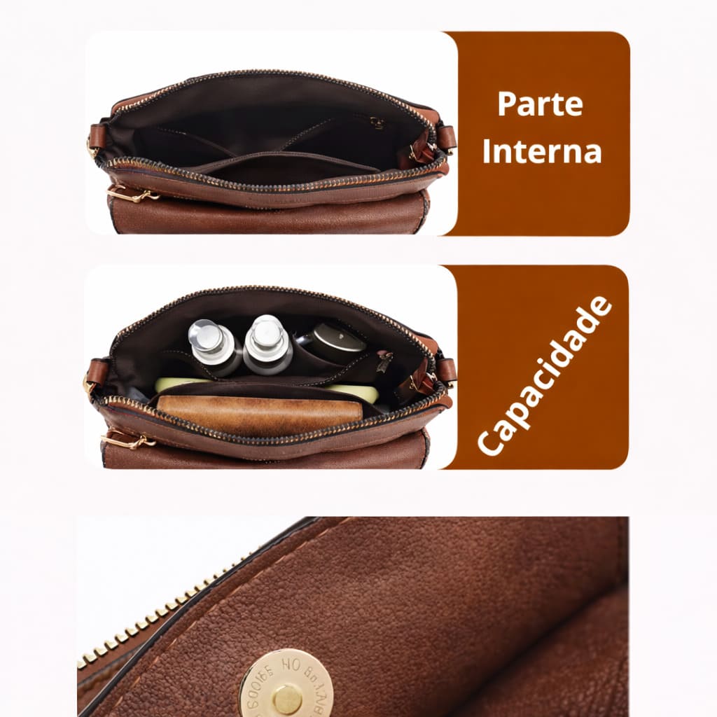 Interior organizado da bolsa FOXER Montrel com compartimentos funcionais