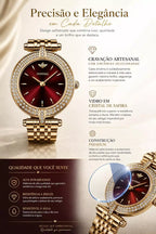 Relógio Feminino Dourado Celebriné Red Gold