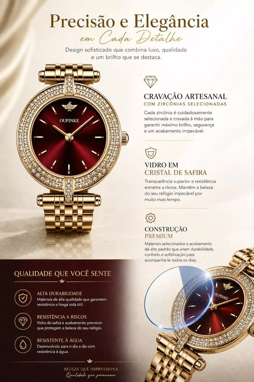 Relógio Feminino Dourado Celebriné Red Gold
