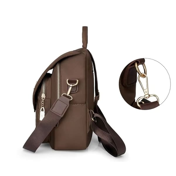 Mochila FOXER Bella Luxe Brown vista lateral em couro refinado premium