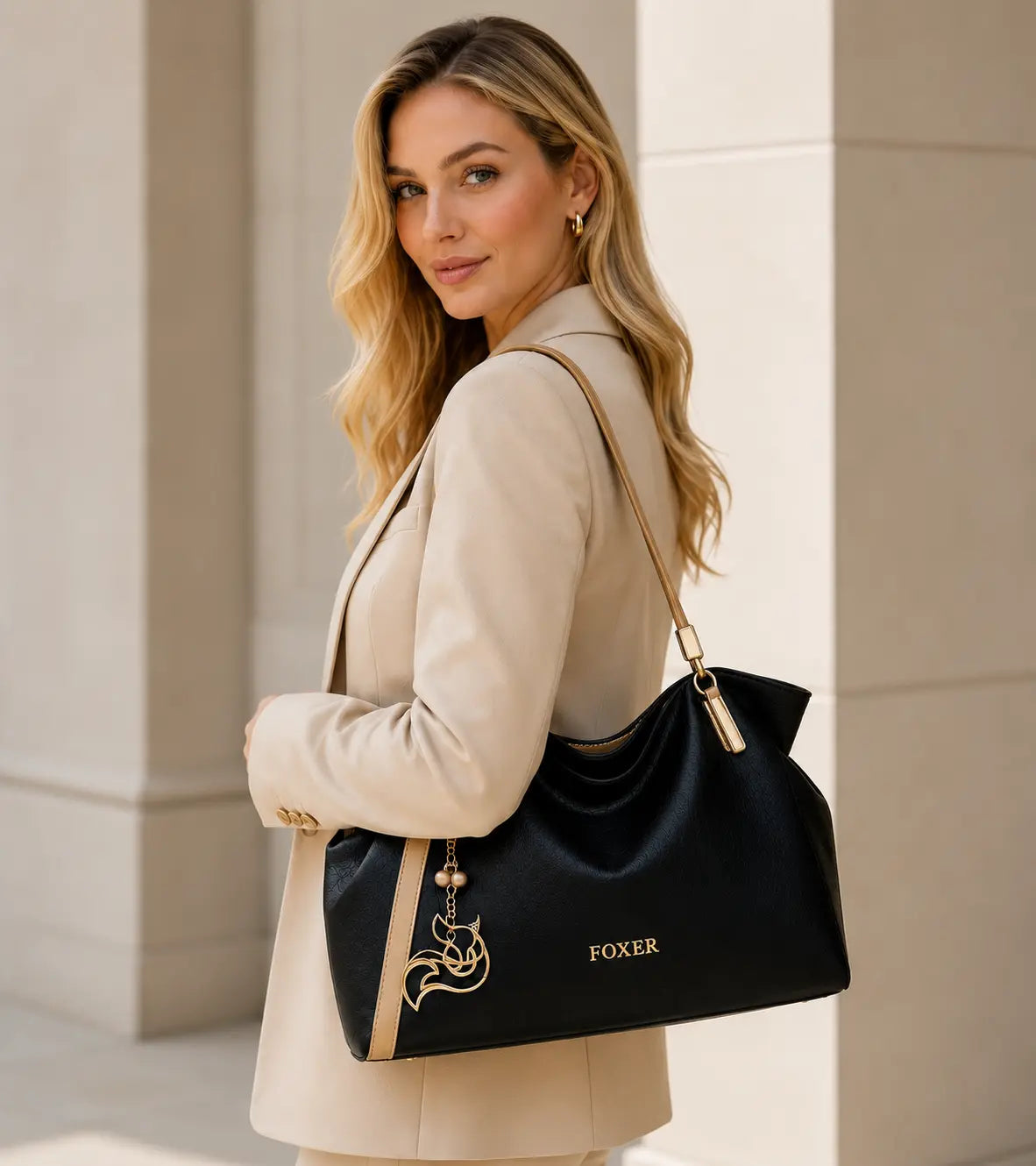 Bolsa Feminina Grande Transversal Foxer Modelo Essène Black