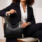 bolsa feminina grande preta  de couro - 2