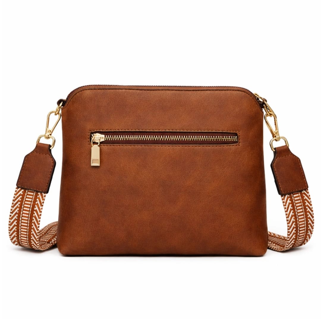 bolsa feminina transversal de couro Athena brown 2.2