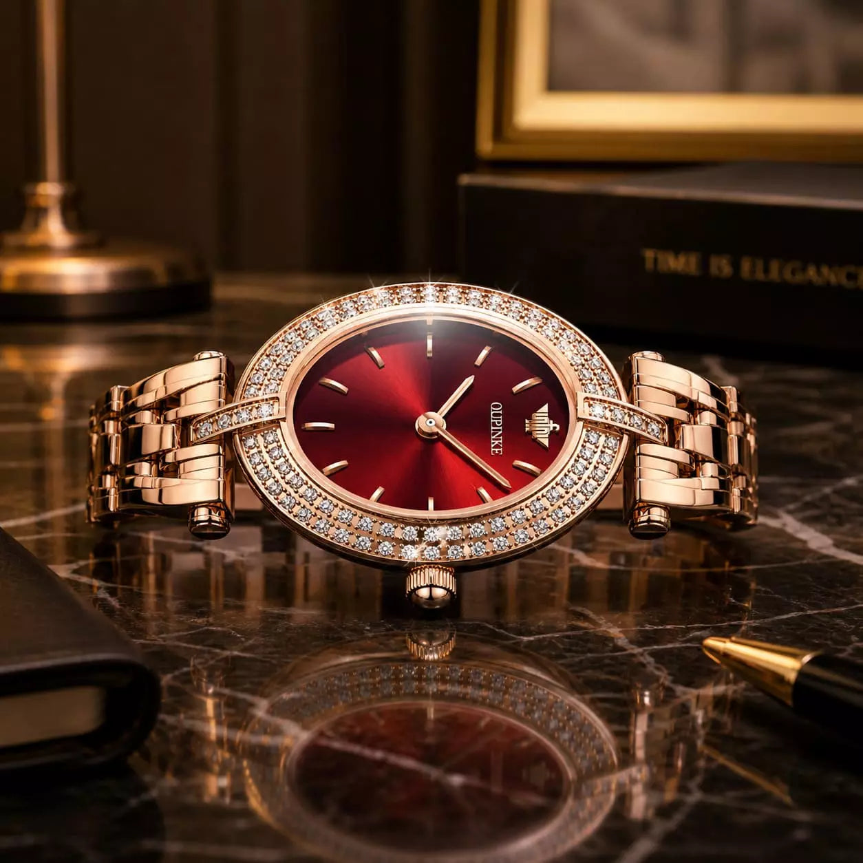 relogio feminino dourado de luxo  Celebriné Red Gold
