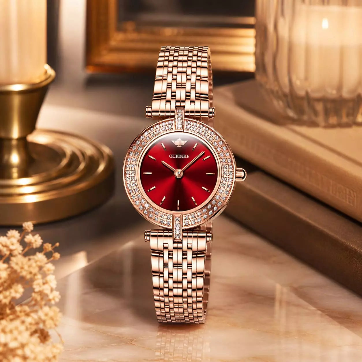 relogio feminino dourado  Celebriné Red Gold 