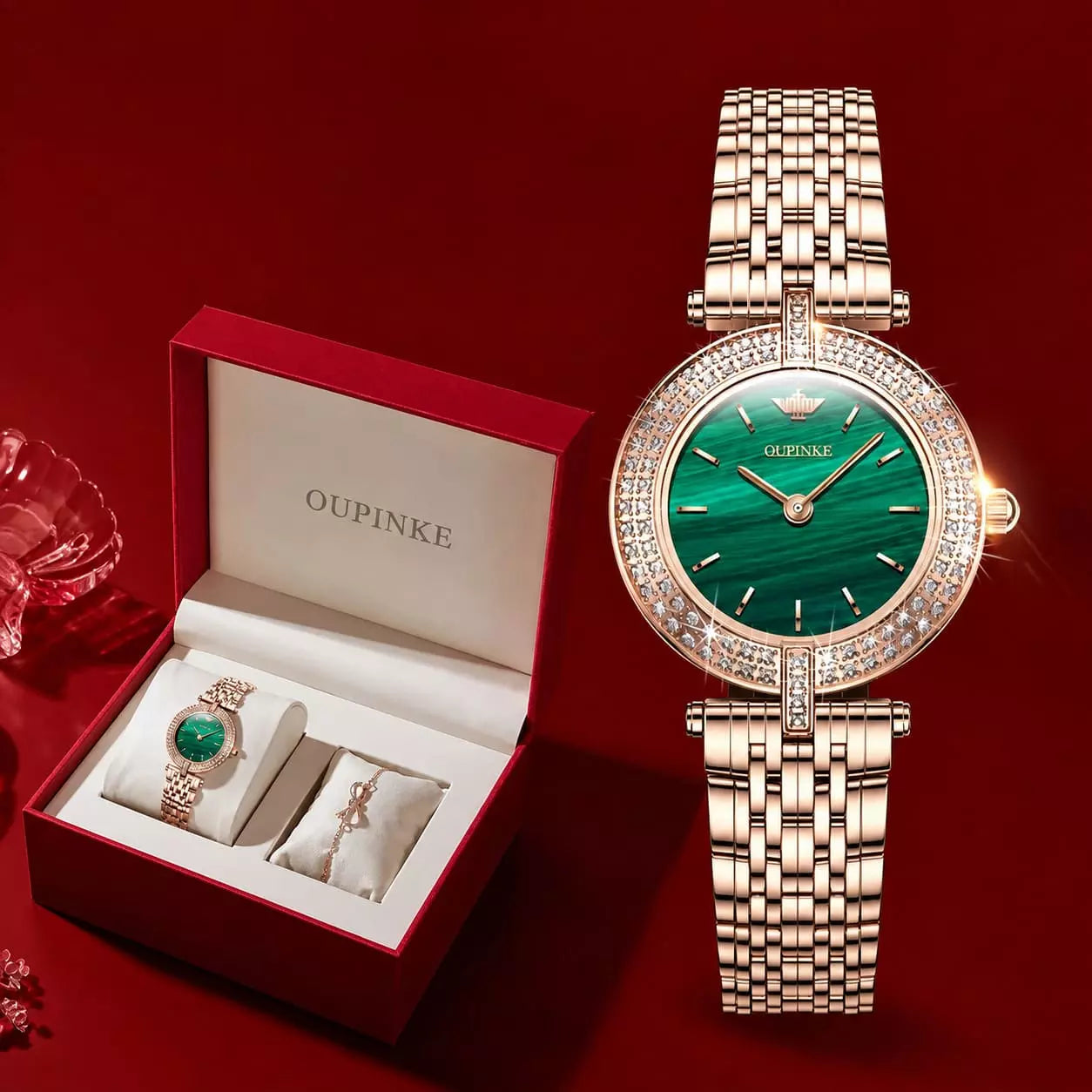 Relógio Feminino Dourado Celebriné Green Gold