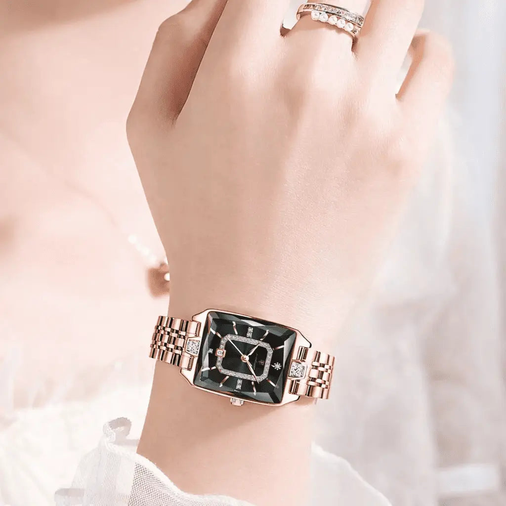 relogio feminino preto- Opaline Gold Black