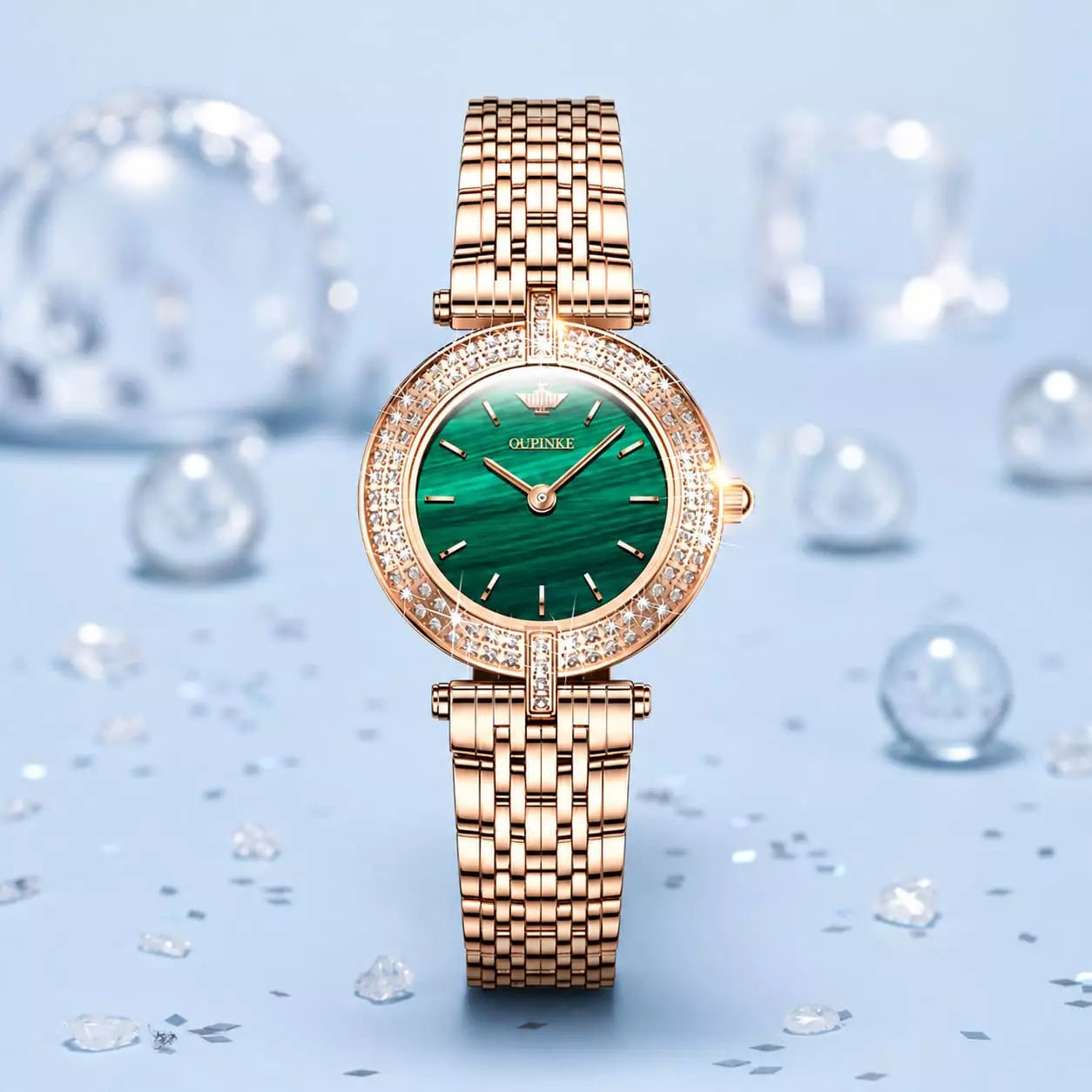 Relógio Feminino Dourado Celebriné Green Gold