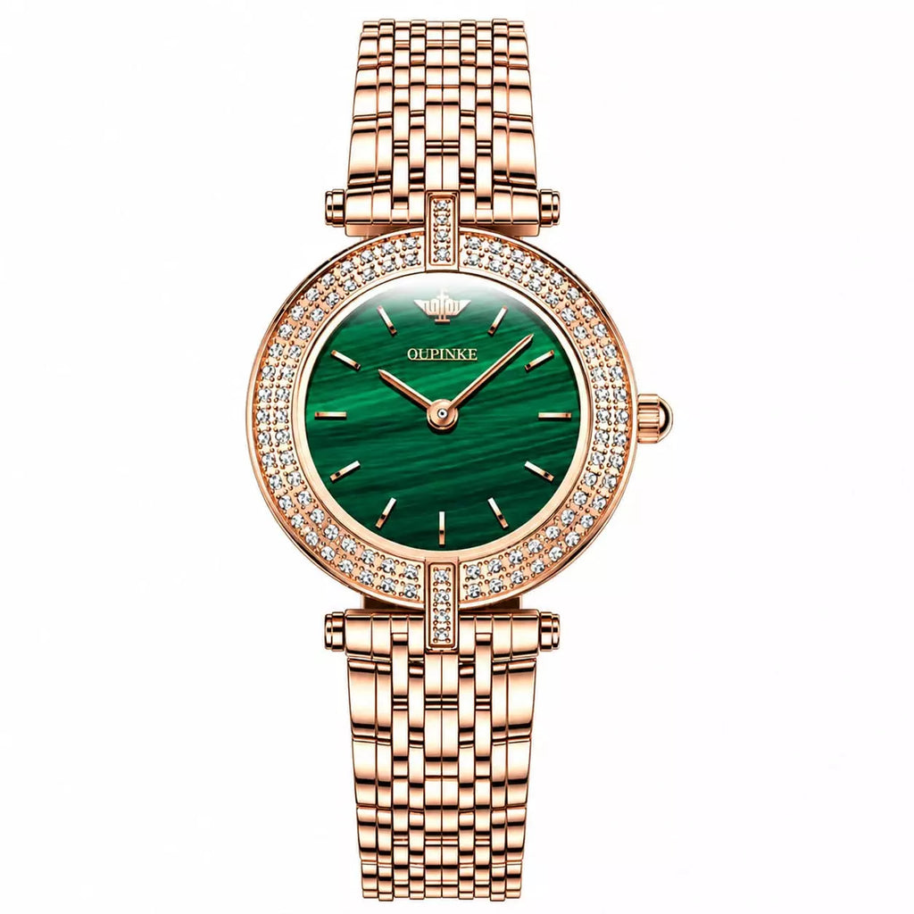 Relógio Feminino Dourado Celebriné Green Gold
