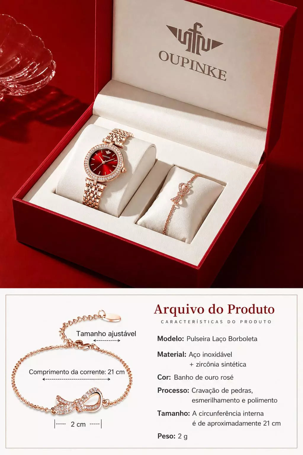 Relógio Feminino Dourado Celebriné Red Gold